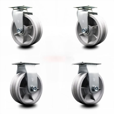 Service Caster 5 Inch V-Groove Semi Steel Caster Set with Roller Bearings 2 Swivel 2 Rigid SCC SCC-20S520-VGR-2-R-2